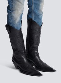 Bottes dan en cuir patchwork - Noir