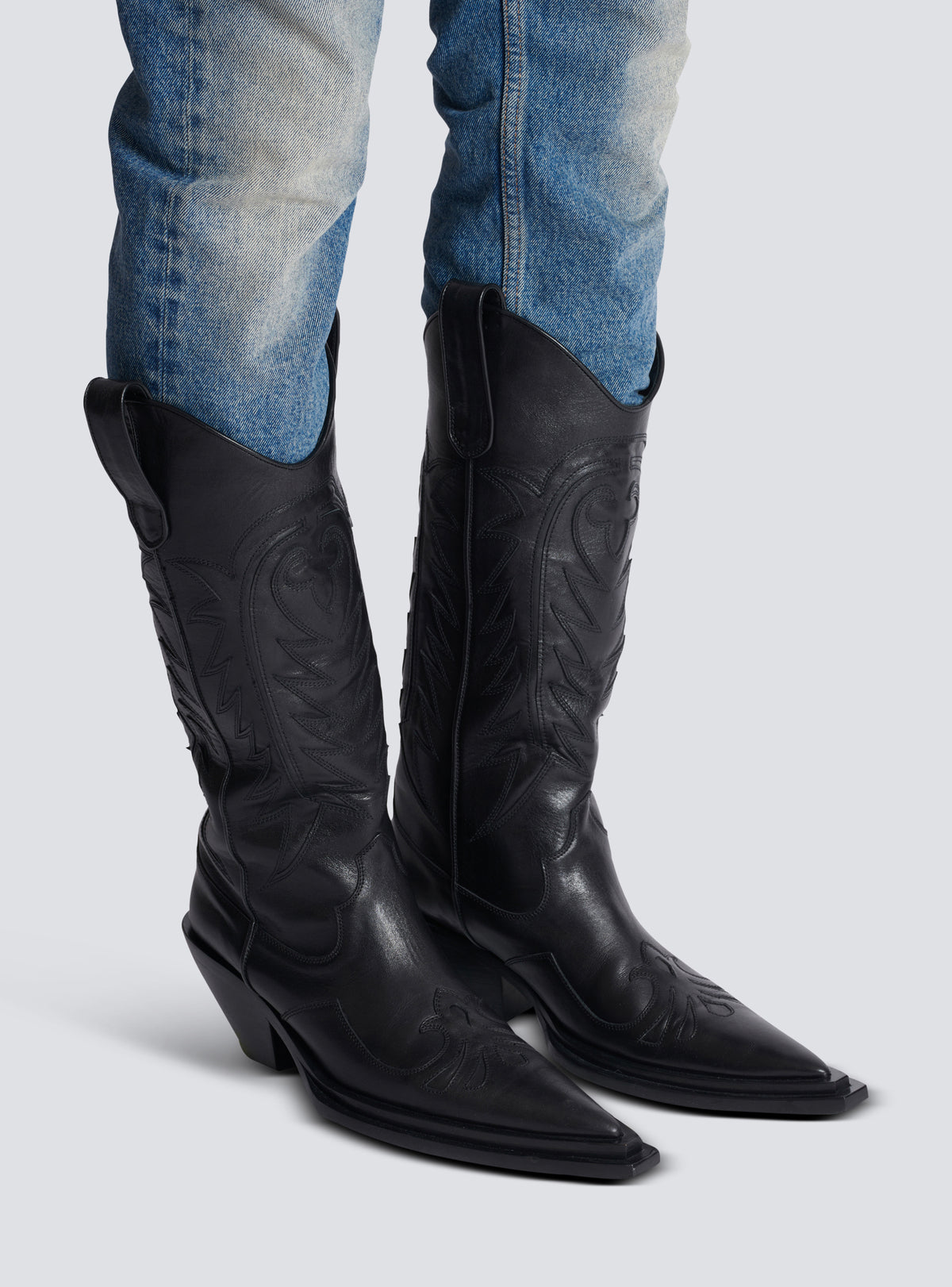 Bottes dan en cuir patchwork - Noir