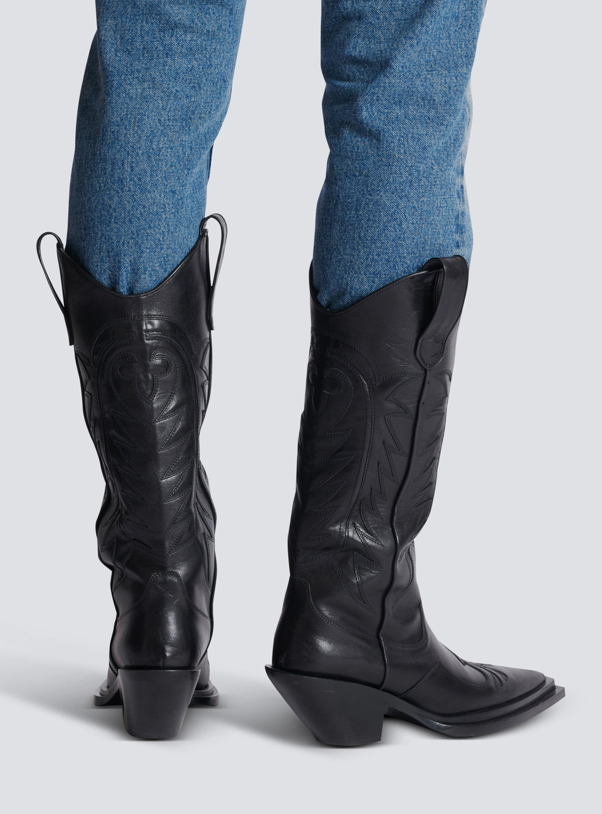 Bottes dan en cuir patchwork - Noir