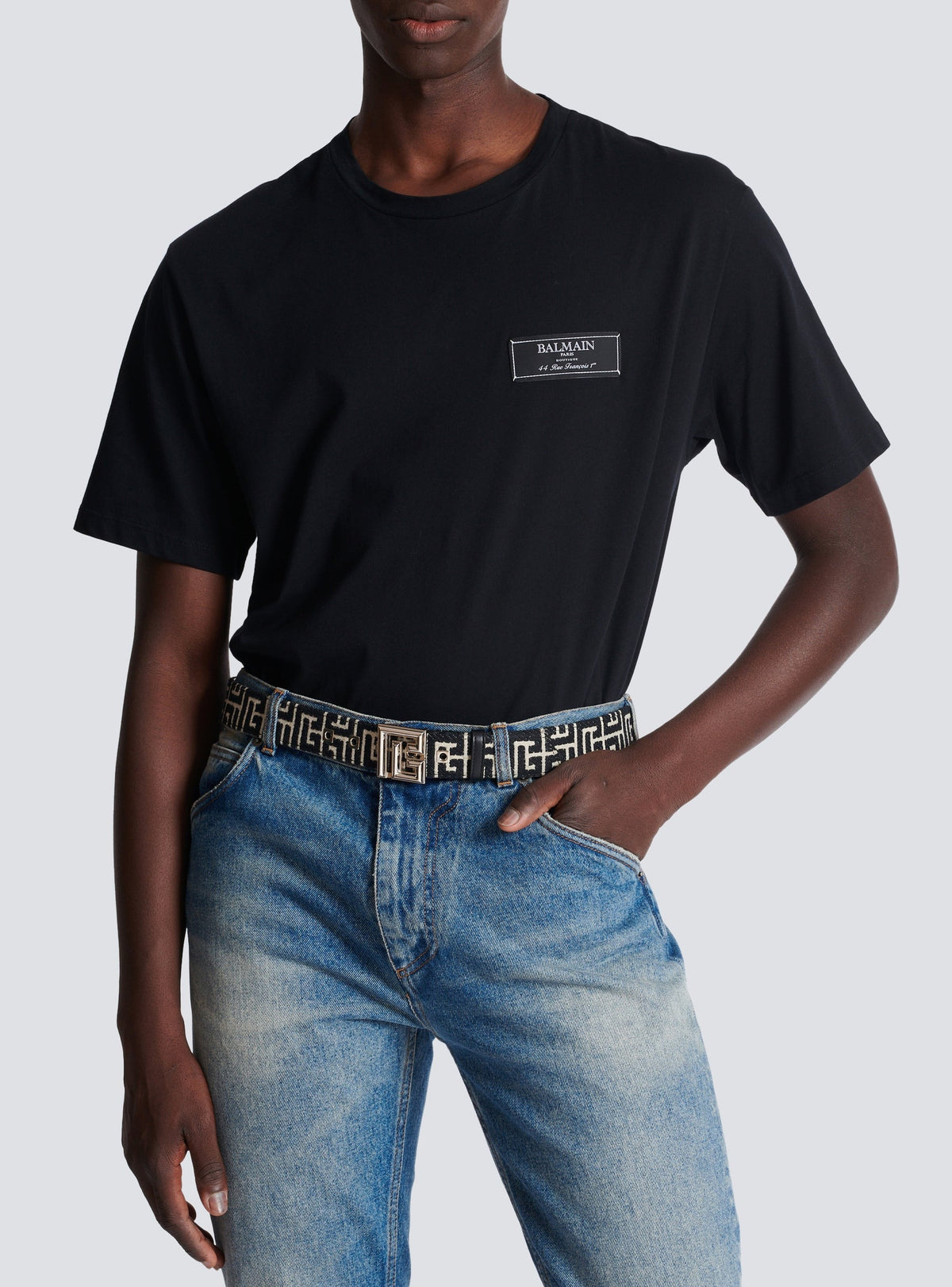PB Belt in monogram jacquard - Ivory & Black