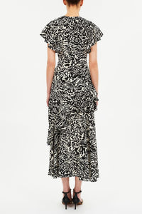 Robe midi Amaia à volants en cascade en soie - Spotted Jasper