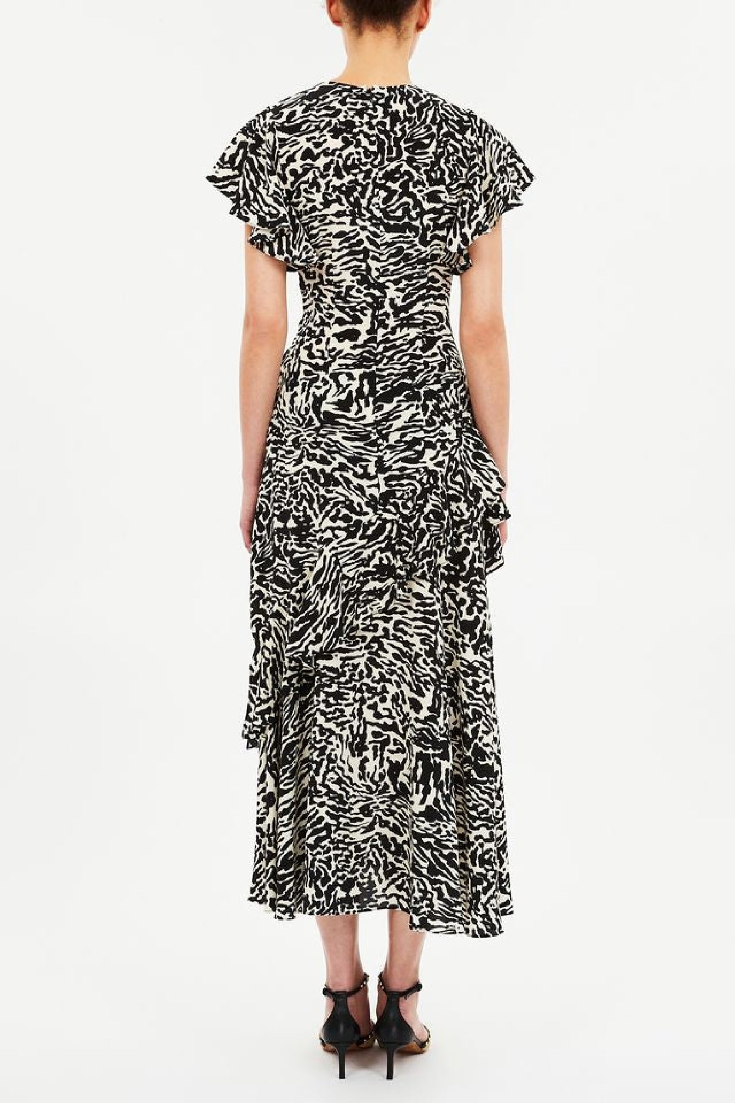 Robe midi Amaia à volants en cascade en soie - Spotted Jasper