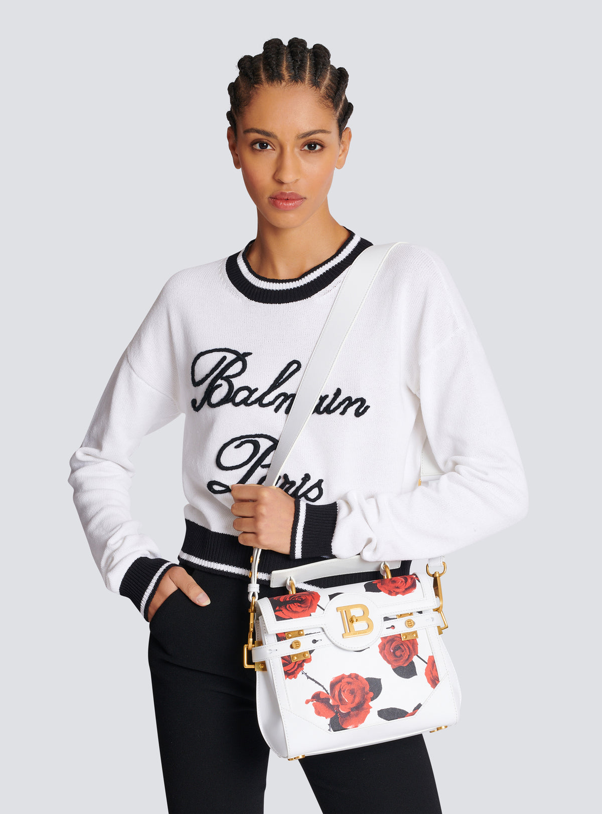 Sac b-buzz 23 en cuir de veau imprimé roses - Noir