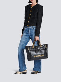 Sac cabas 1945 Soft en cuir de veau embossé - Noir