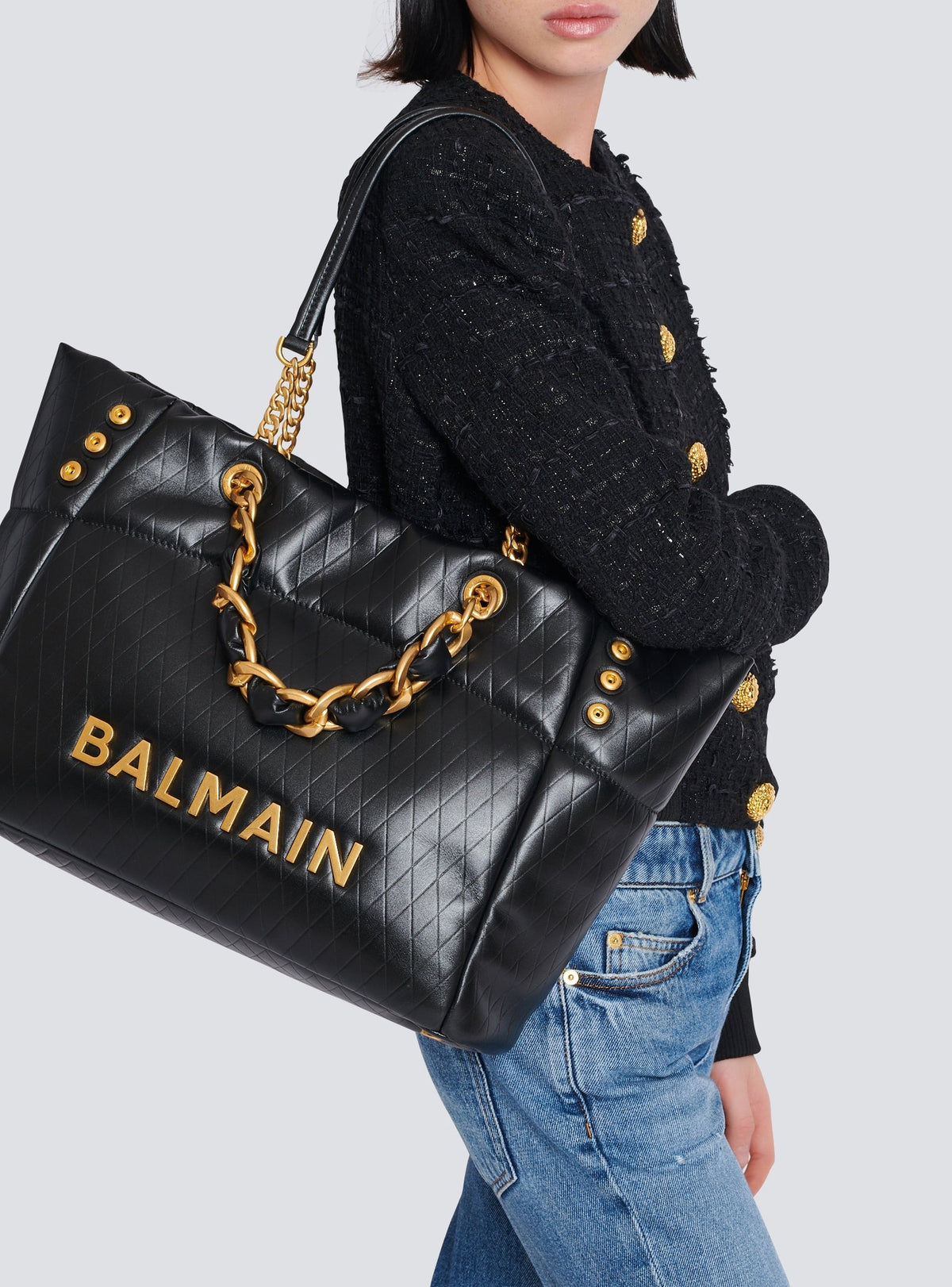 Sac cabas 1945 Soft en cuir de veau embossé - Noir
