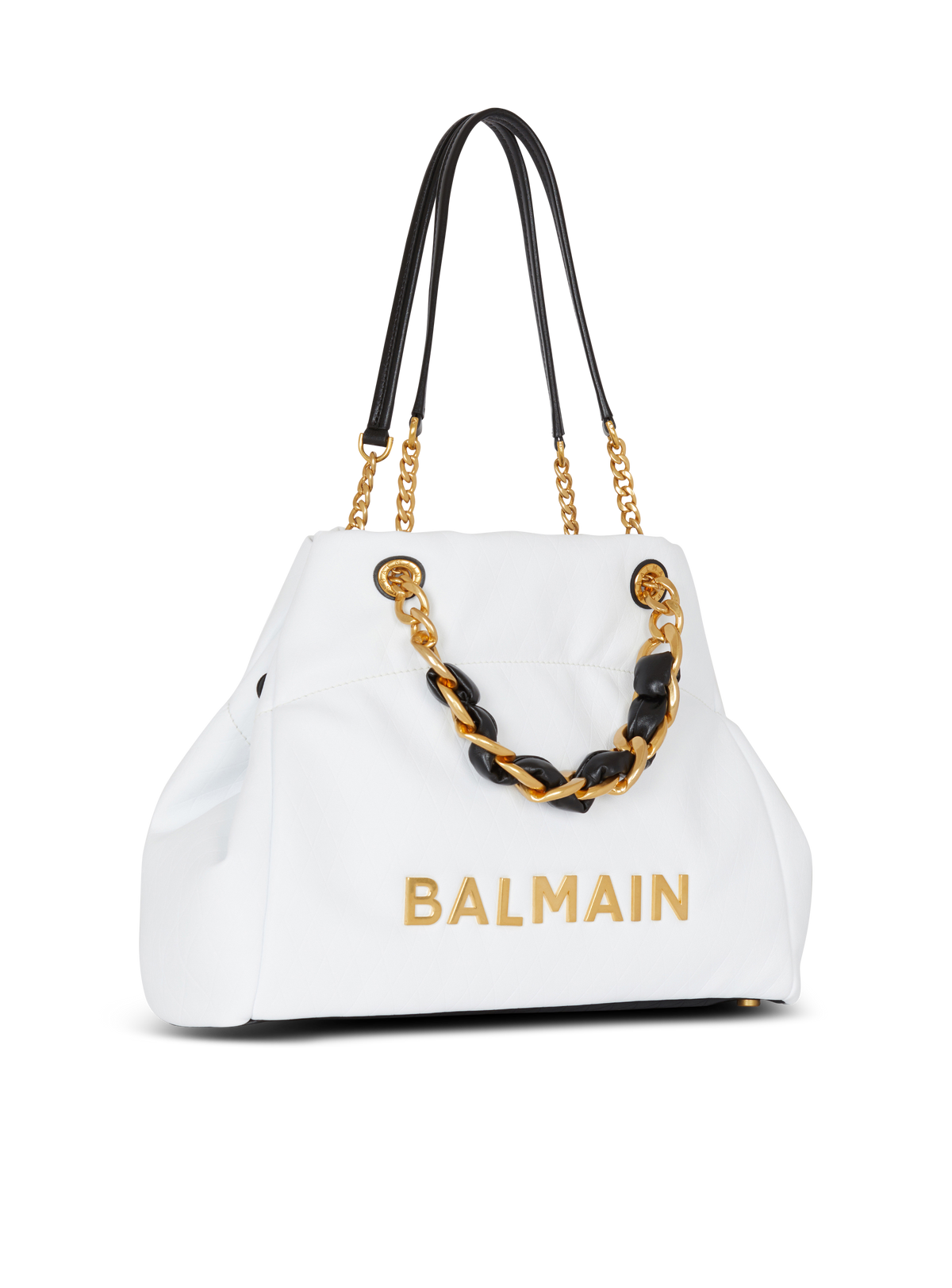 Sac cabas 1945 soft en cuir de veau embossé diamant - Blanc & Noir
