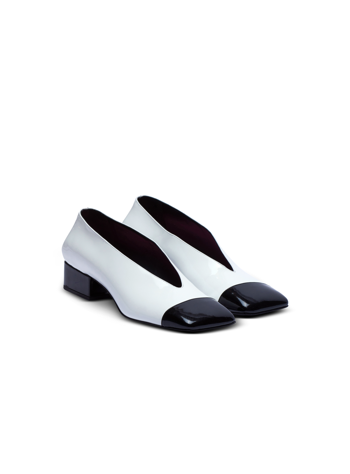 Ballerines eden bicolores en cuir verni - Noir & Blanc