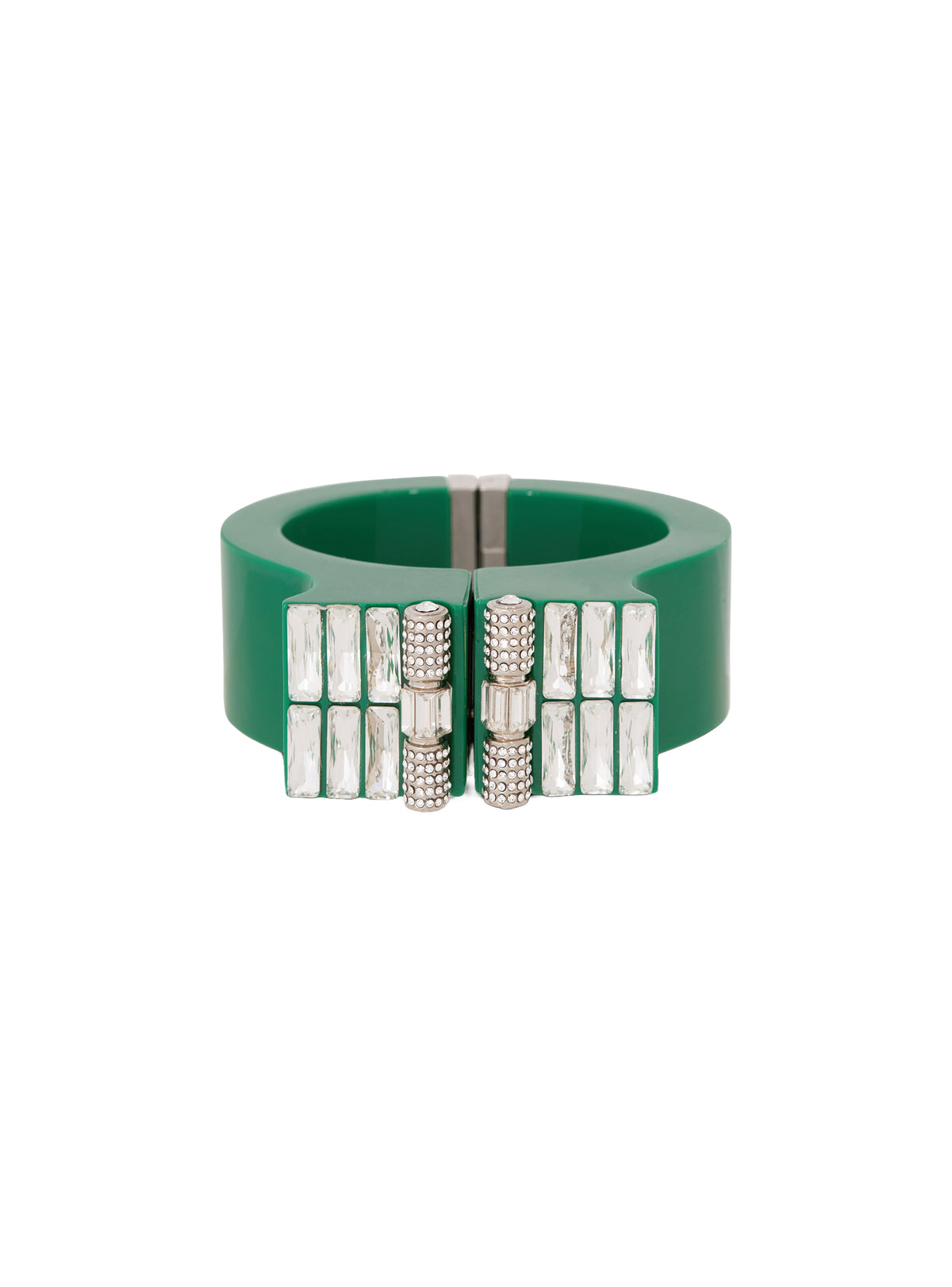 Manchette en laiton et strass - Cristal & Vert Emeraude
