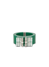Manchette en laiton, strass et résine  - Cristal & Vert Emeraude