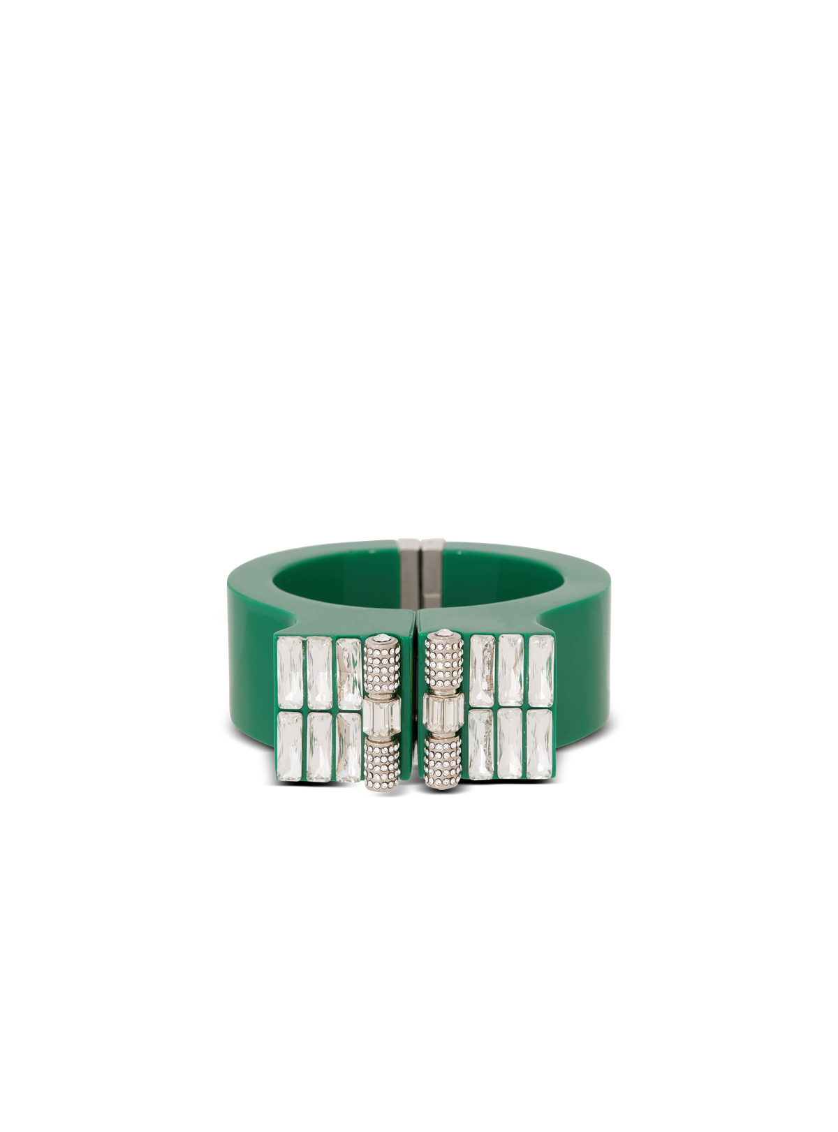 Manchette en laiton, strass et résine  - Cristal & Vert Emeraude