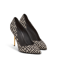 Escarpins ruby en jacquard monogramme - Ivoire & Noir