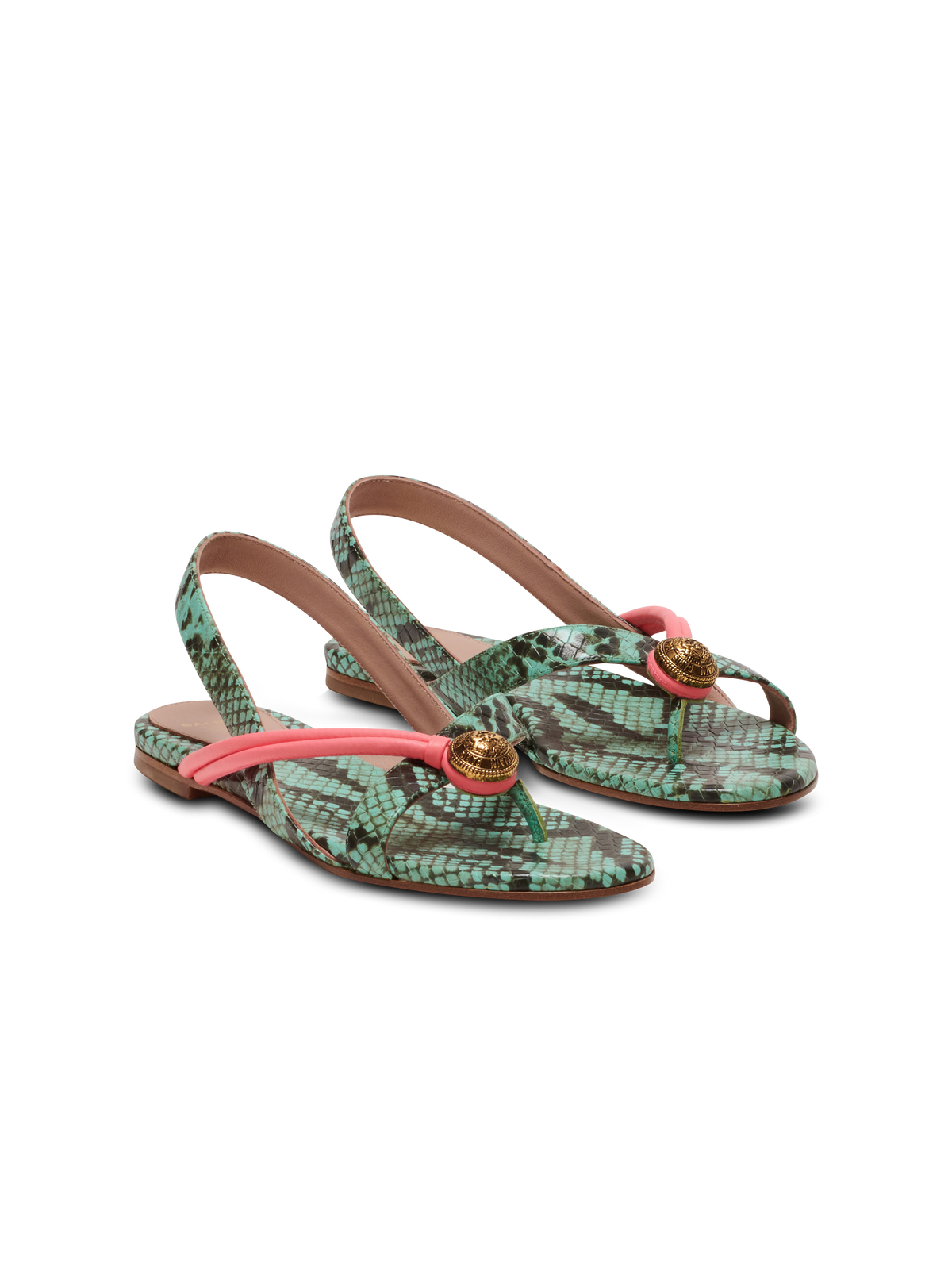 Sandale plate Alma embossée Python - Multicolore