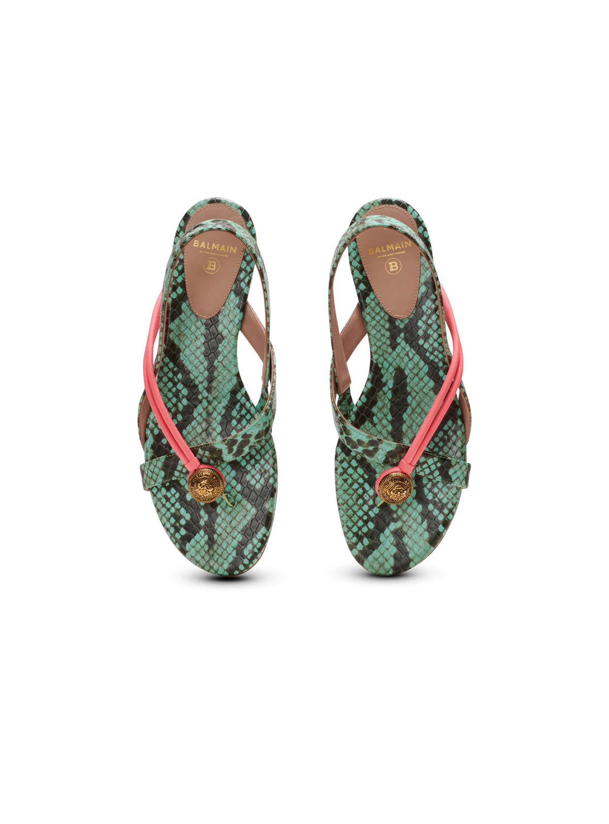 Sandale plate Alma embossée Python - Multicolore