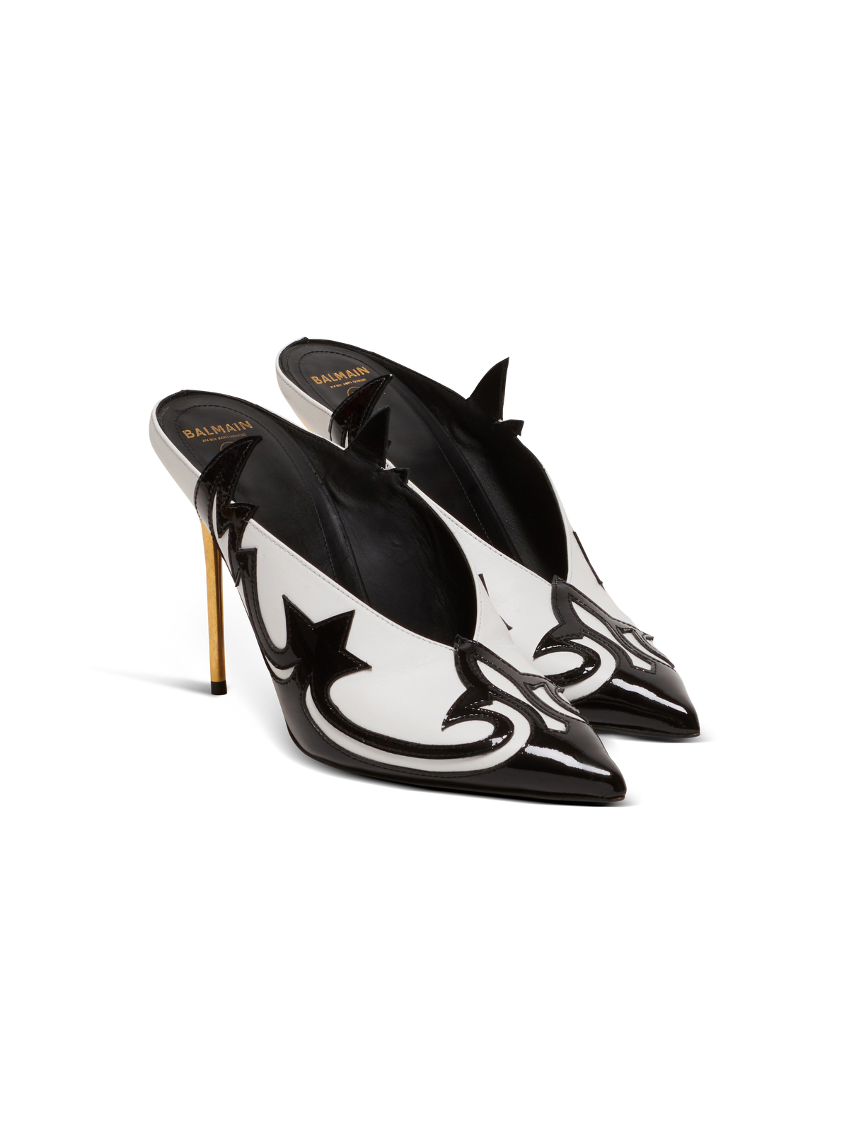 Mules ruby western en cuir verni - Noir & Blanc