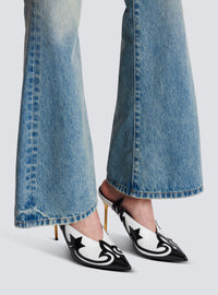 Mules ruby western en cuir verni - Noir & Blanc