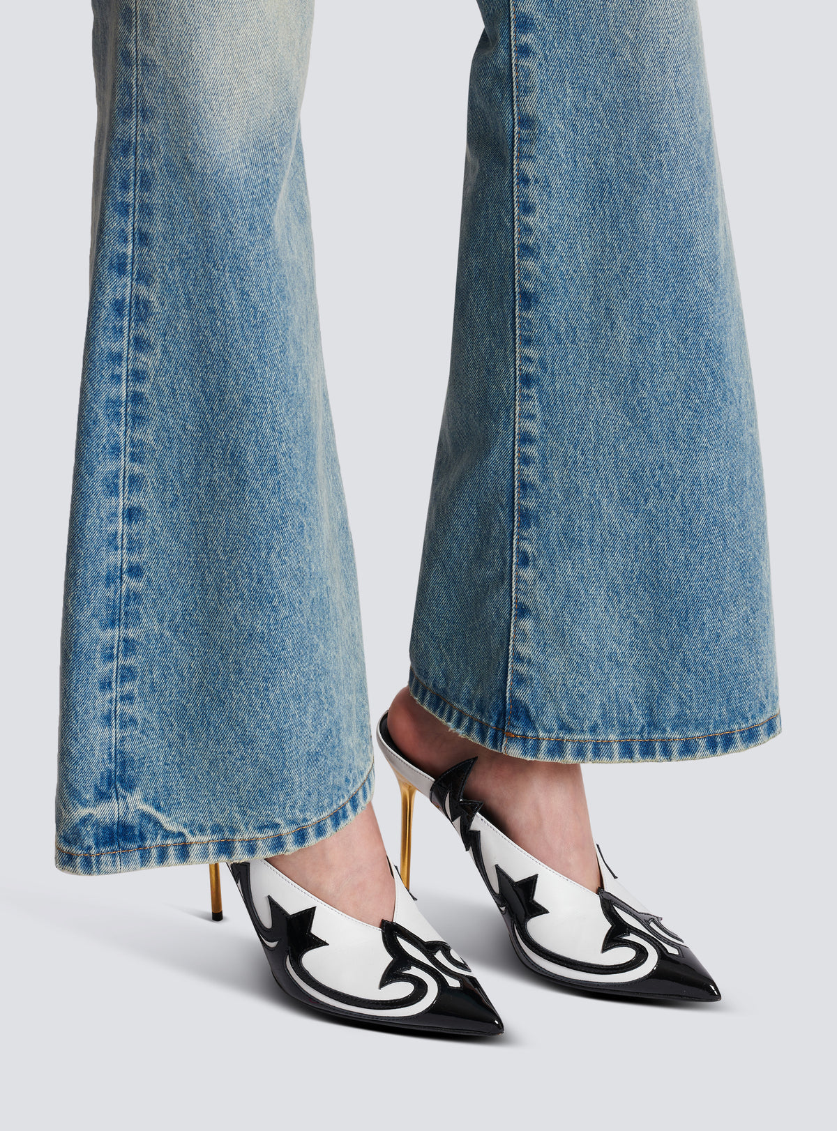 Mules ruby western en cuir verni - Noir & Blanc