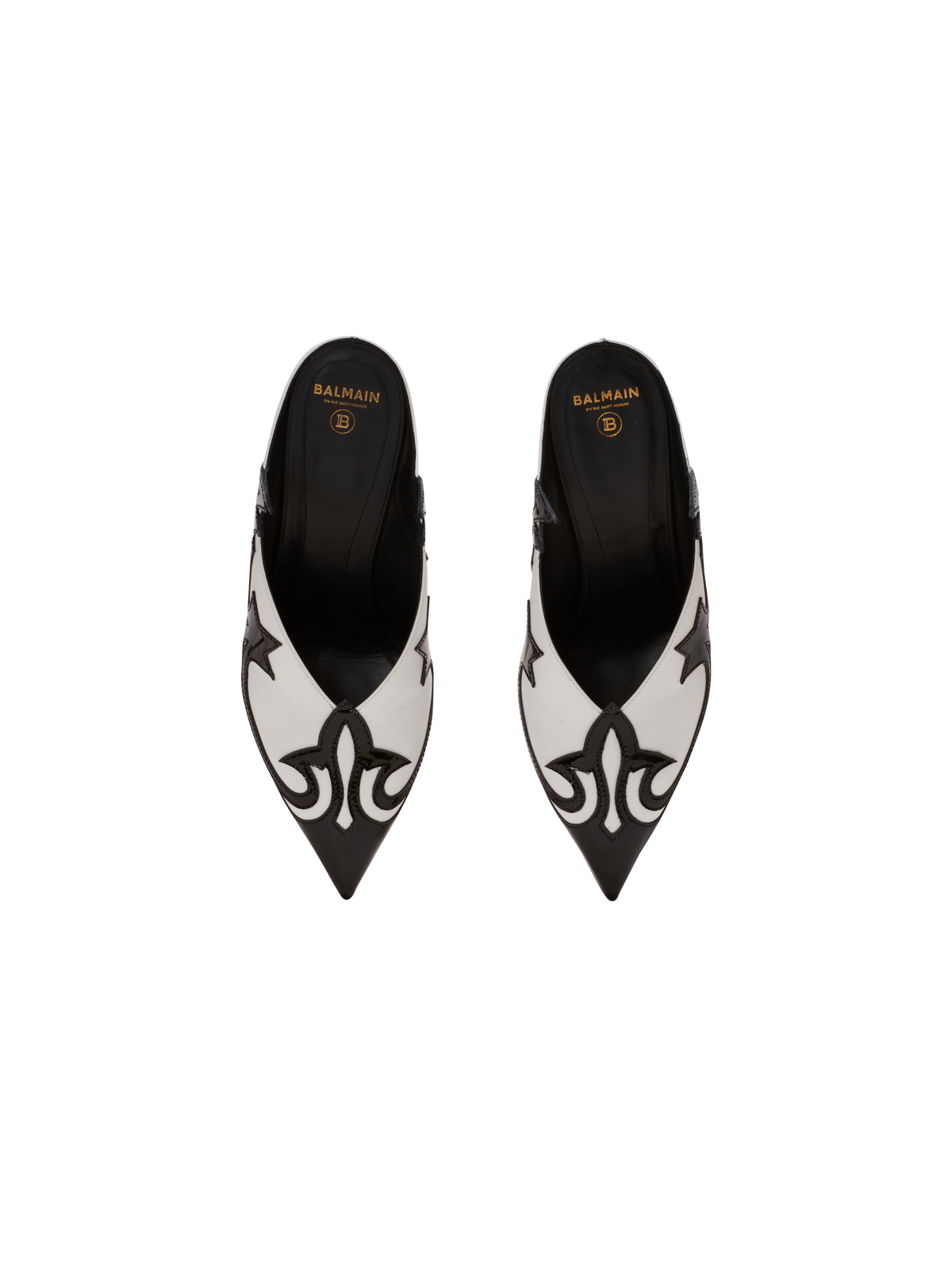 Mules ruby western en cuir verni - Noir & Blanc