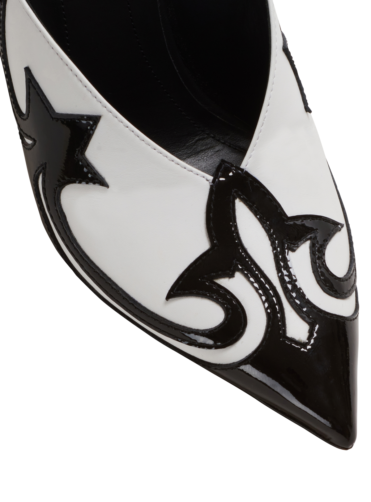 Mules ruby western en cuir verni - Noir & Blanc