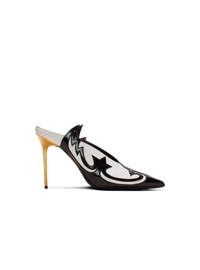 Mules ruby western en cuir verni - Noir & Blanc