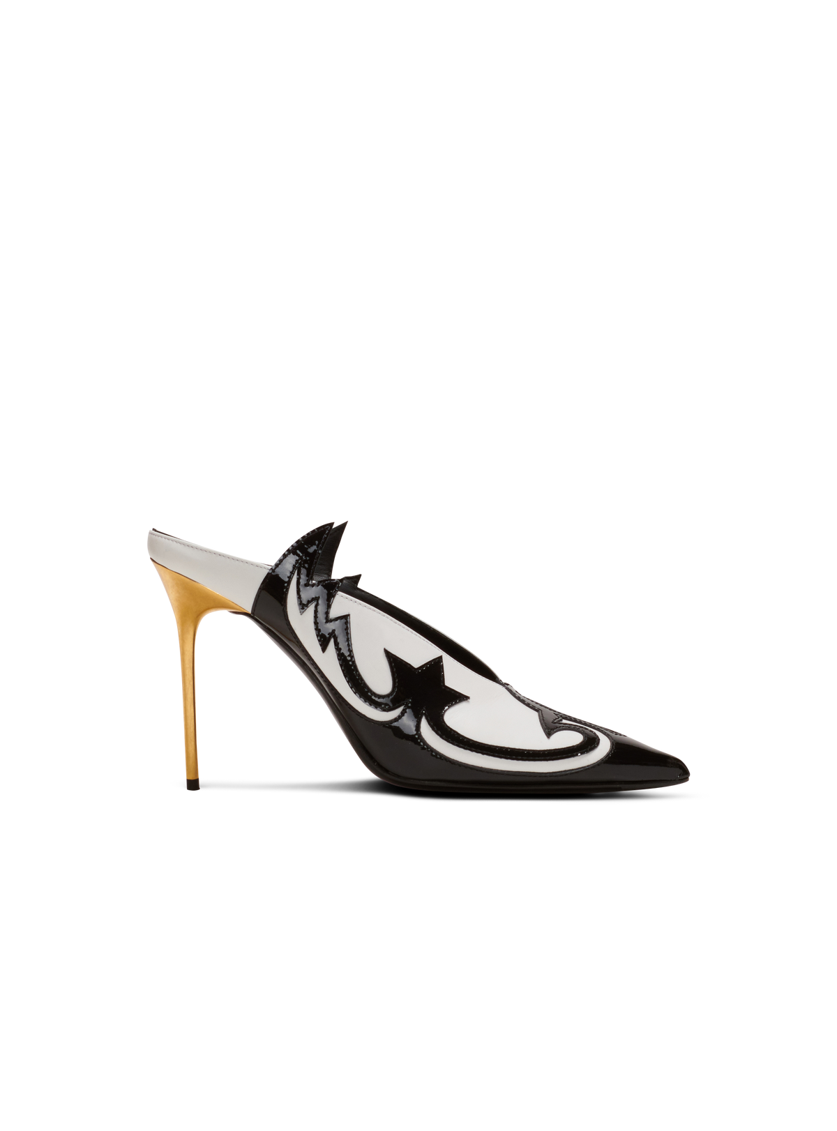 Mules ruby western en cuir verni - Noir & Blanc