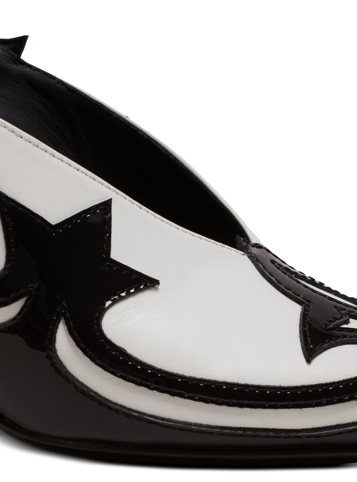 Mules ruby western en cuir verni - Noir & Blanc