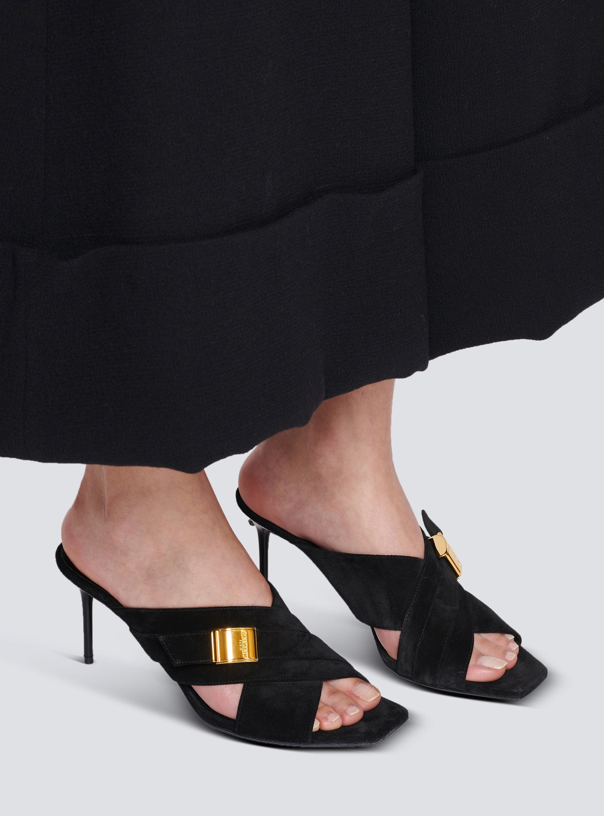 Mules uma en cuir suédé - Noir