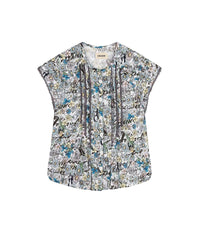 Blouse en crêpe à imprimée all over fleurs - Ciel