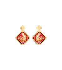 Square enamel and gold earrings - Red & gold