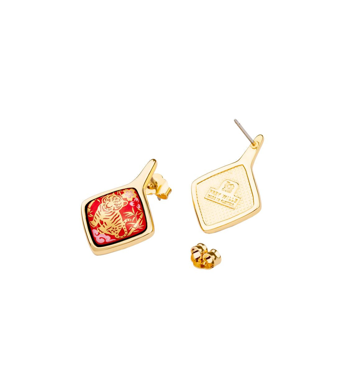 Square enamel and gold earrings - Red & gold