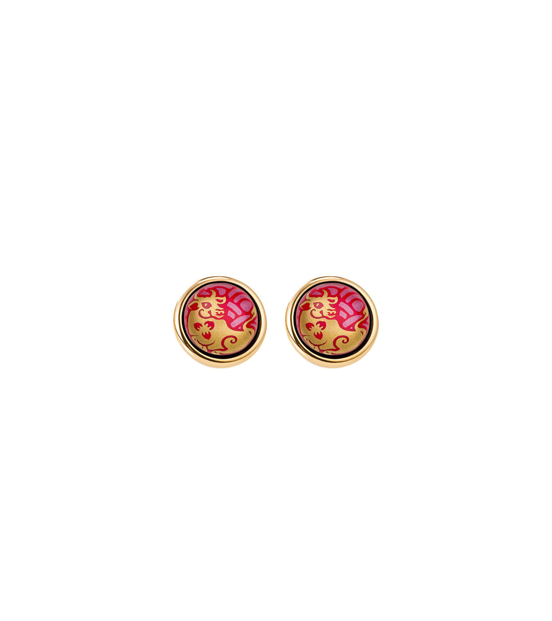 Cabochon earrings plated with 24 carat gold - Red & Gold