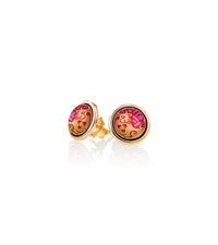 Cabochon earrings plated with 24 carat gold - Red & Gold