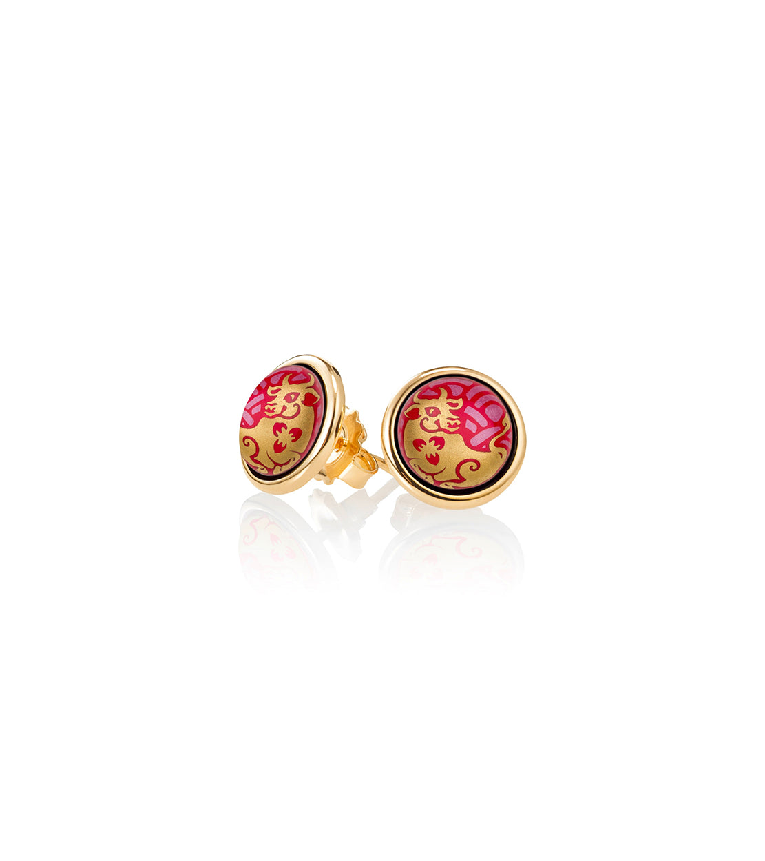 Cabochon earrings plated with 24 carat gold - Red & Gold