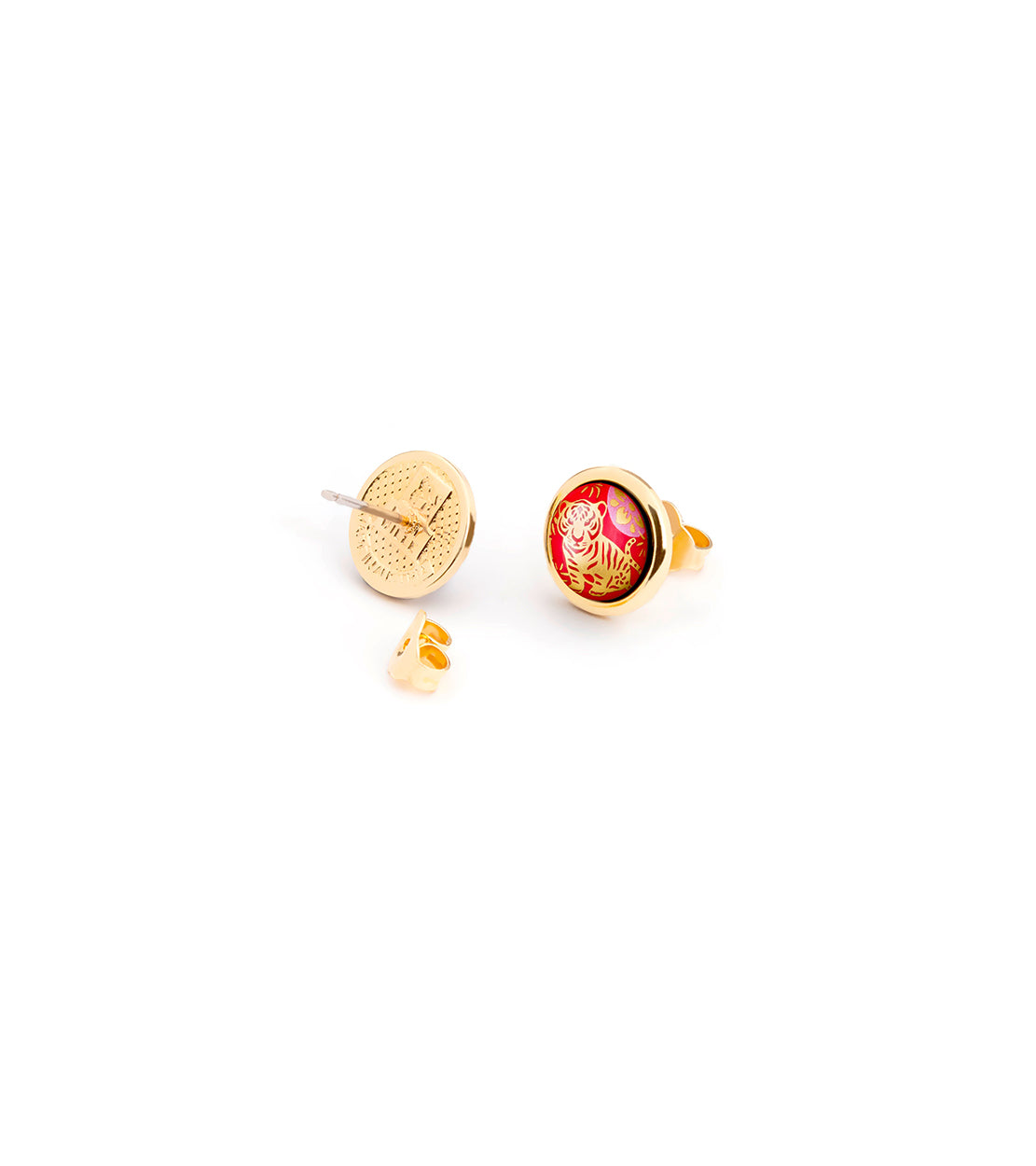 Cabochon earrings plated with 24 carat gold - Red & Gold