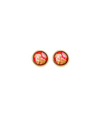 Cabochon earrings plated with 24 carat gold - Red & Gold