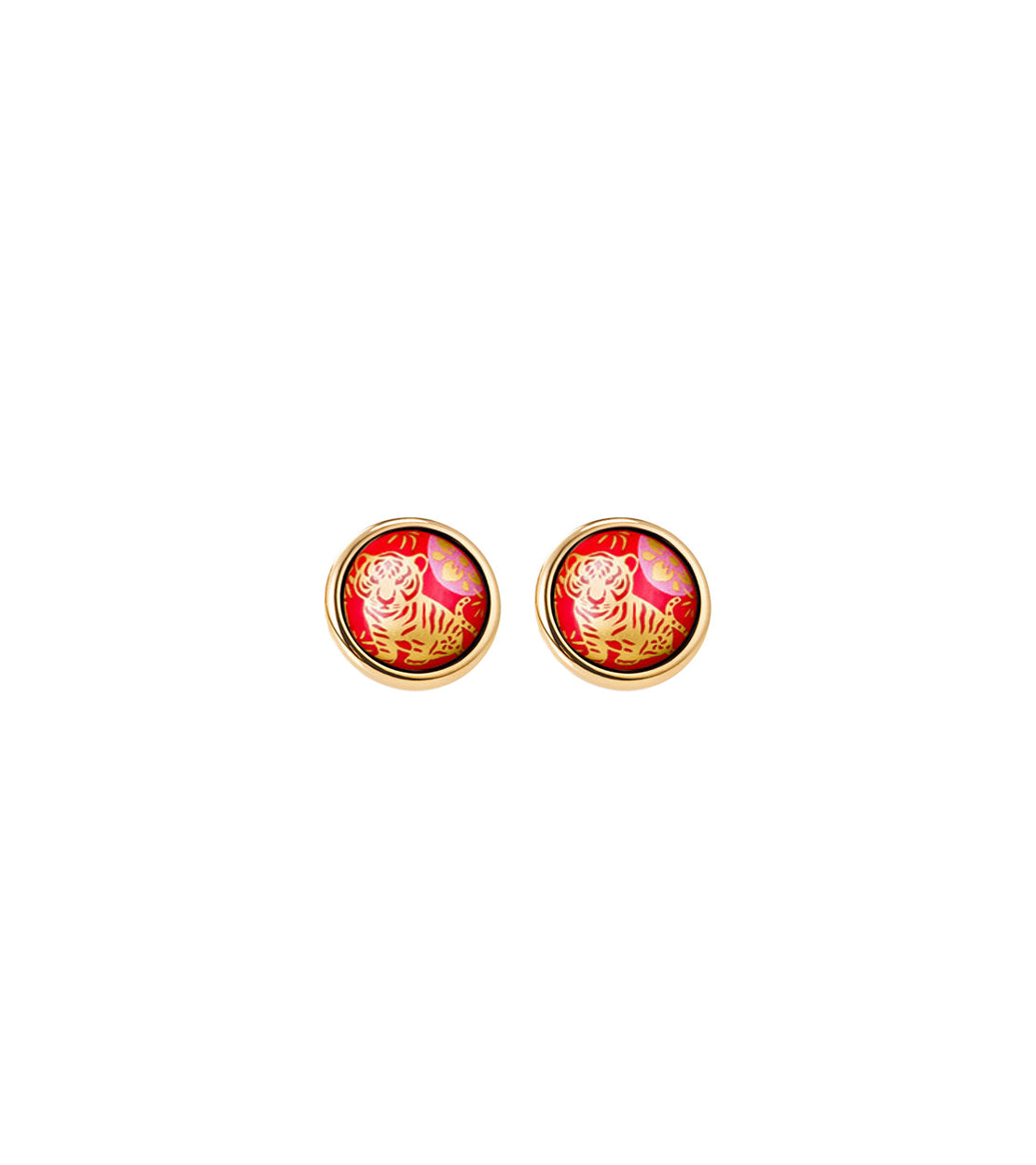 Cabochon earrings plated with 24 carat gold - Red & Gold