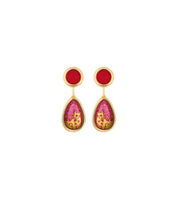 Enamel and gold-plated Capri earrings - Red & gold