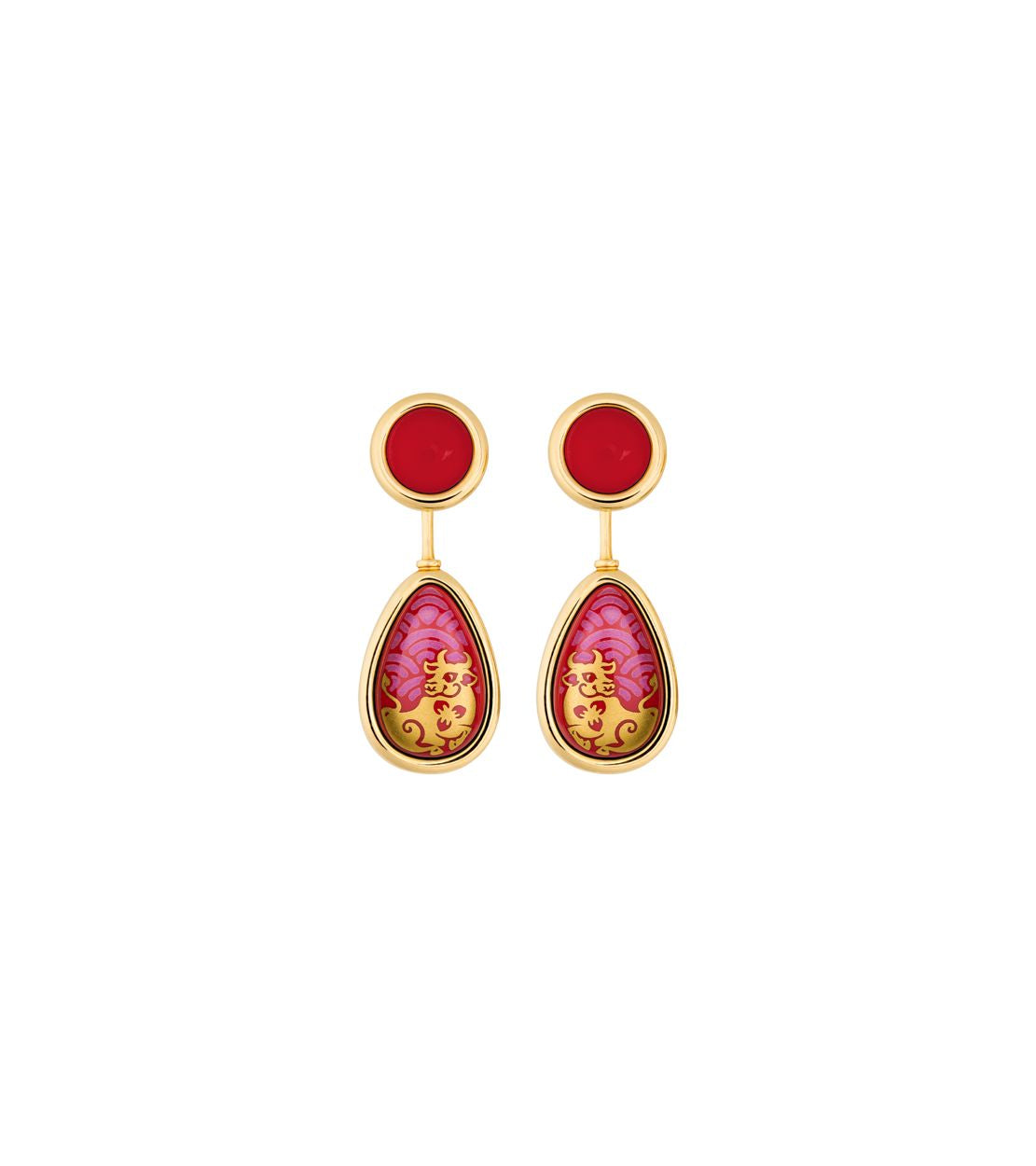Enamel and gold-plated Capri earrings - Red & gold