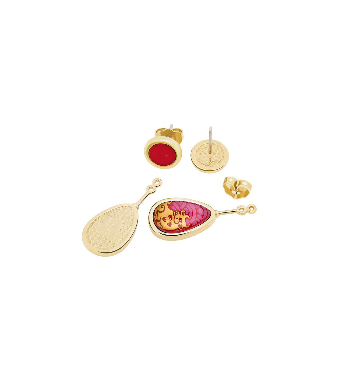 Enamel and gold-plated Capri earrings - Red & gold