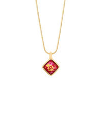 Square enamel and gold necklace - Red & gold