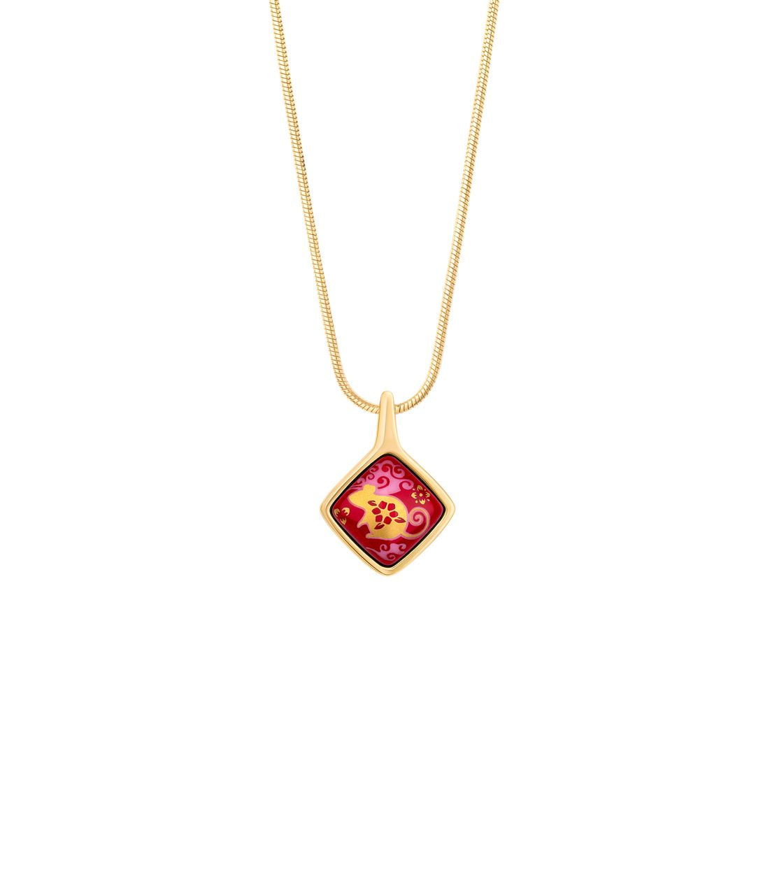 Square enamel and gold necklace - Red & gold