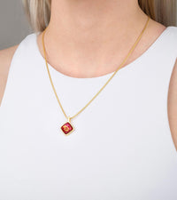 Square enamel and gold necklace - Red & gold