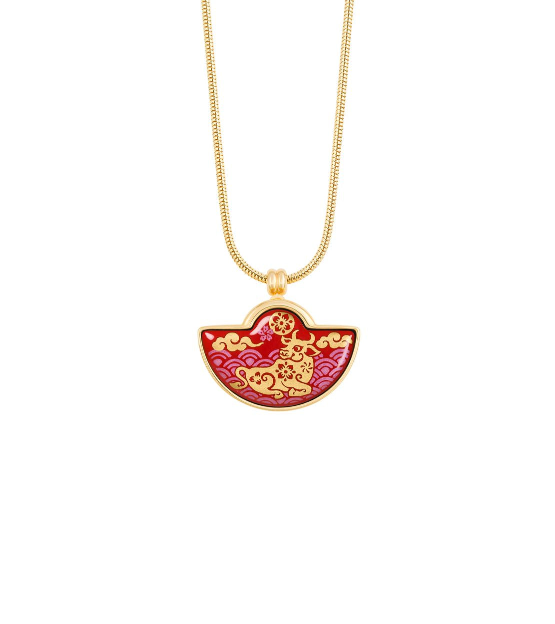 Collier Half-round small en émail et décoré à l'or - Rouge & or