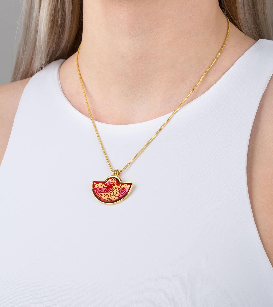 Collier Half-round small en émail et décoré à l'or - Rouge & or