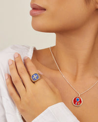 Yellow Gold and Silver Cross Chevalière with Diamond - Diamond & Lapis Lazuli