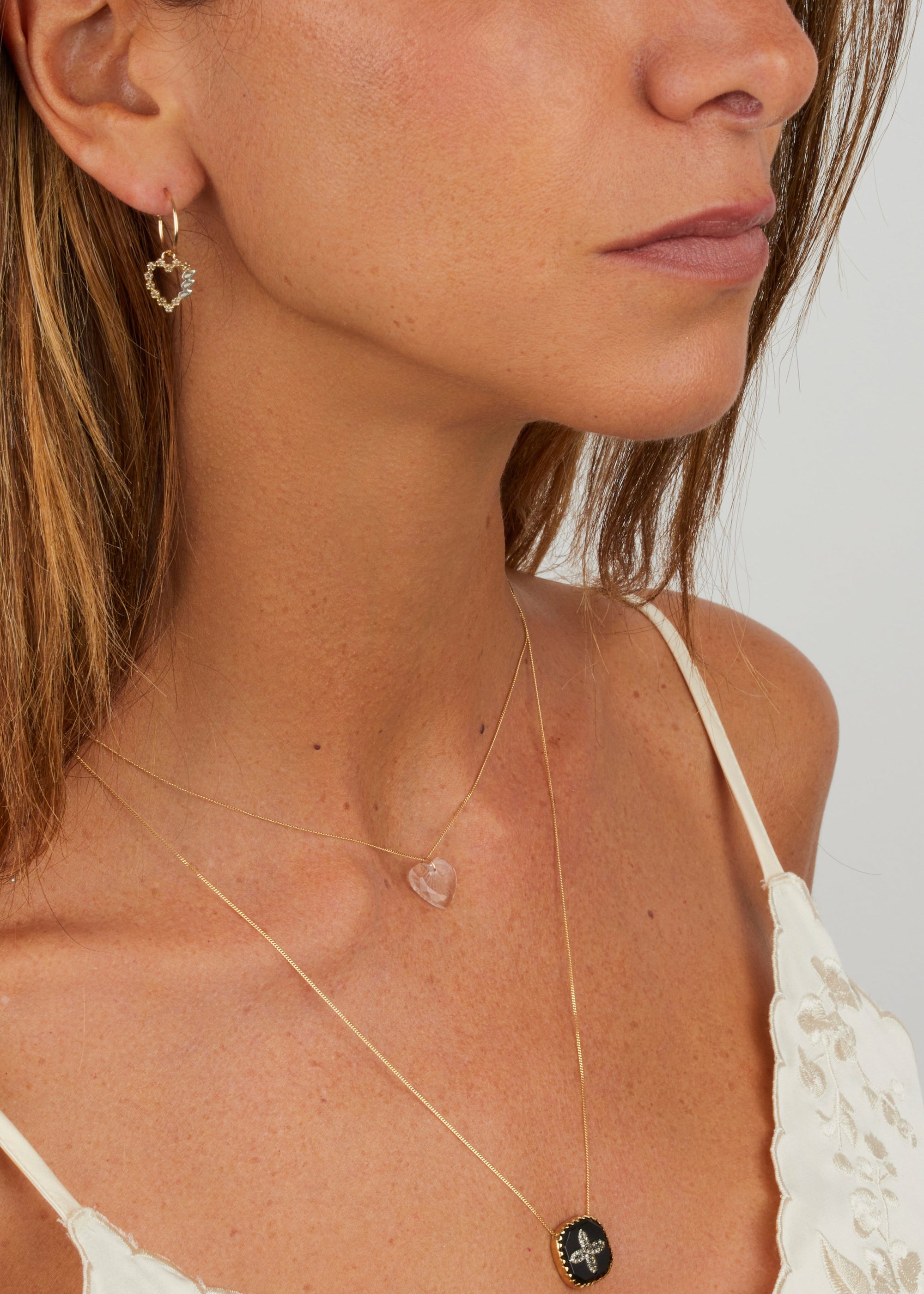 Collier en or jaune - Pierre de lune & Turquoise