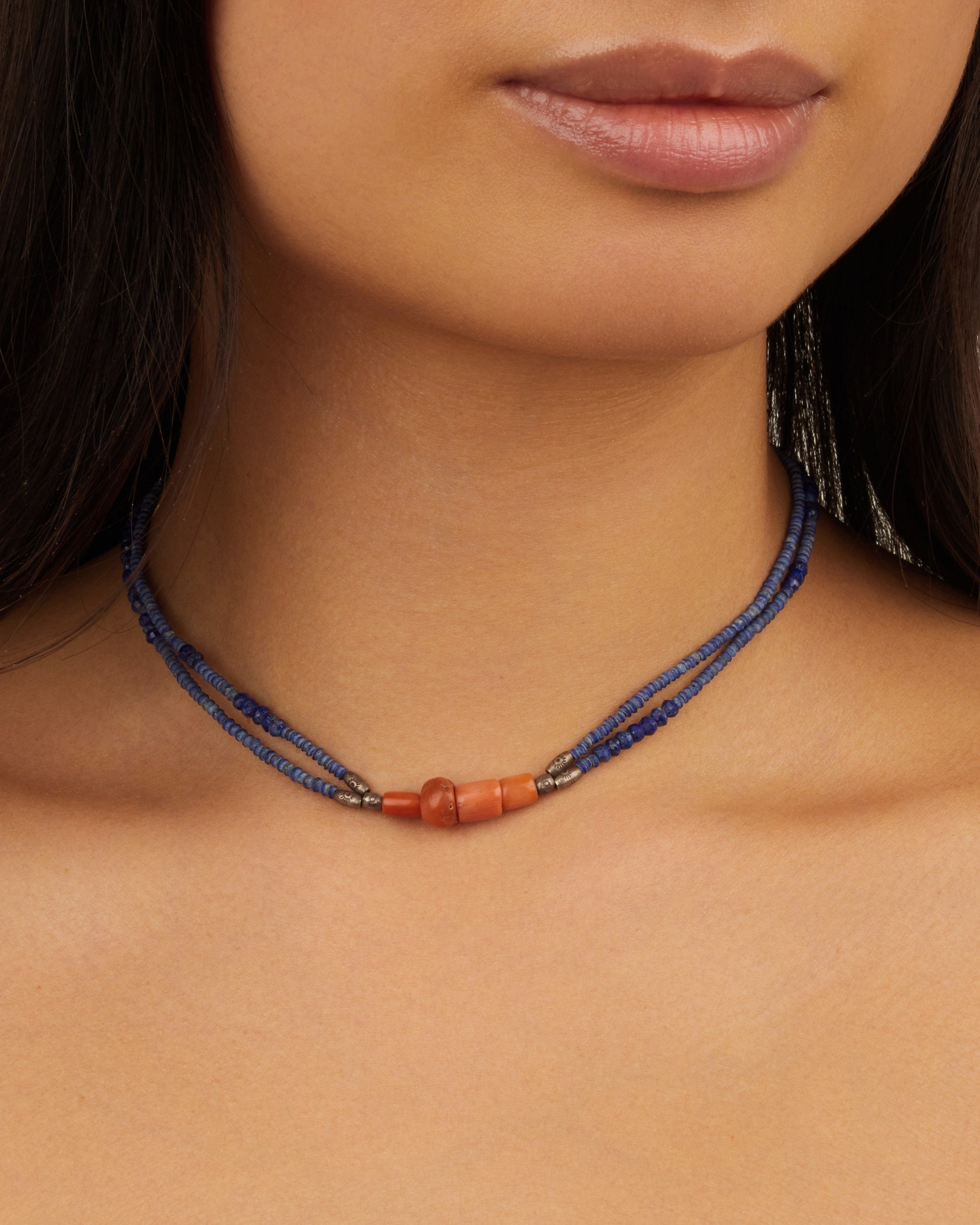 Silver necklace - Lazuli & Coral