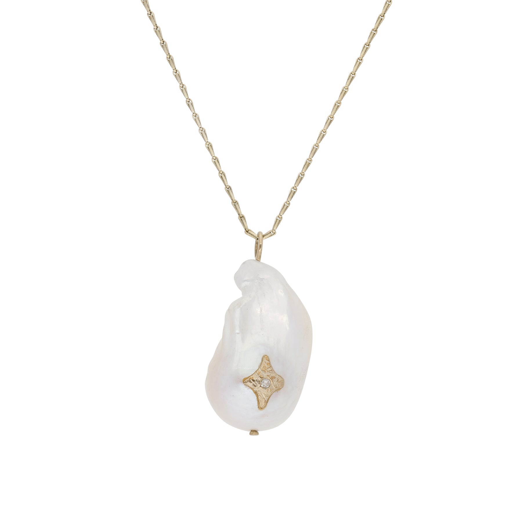 Charlie N°2 necklace in yellow gold set with diamond - Diamond & River Pearl