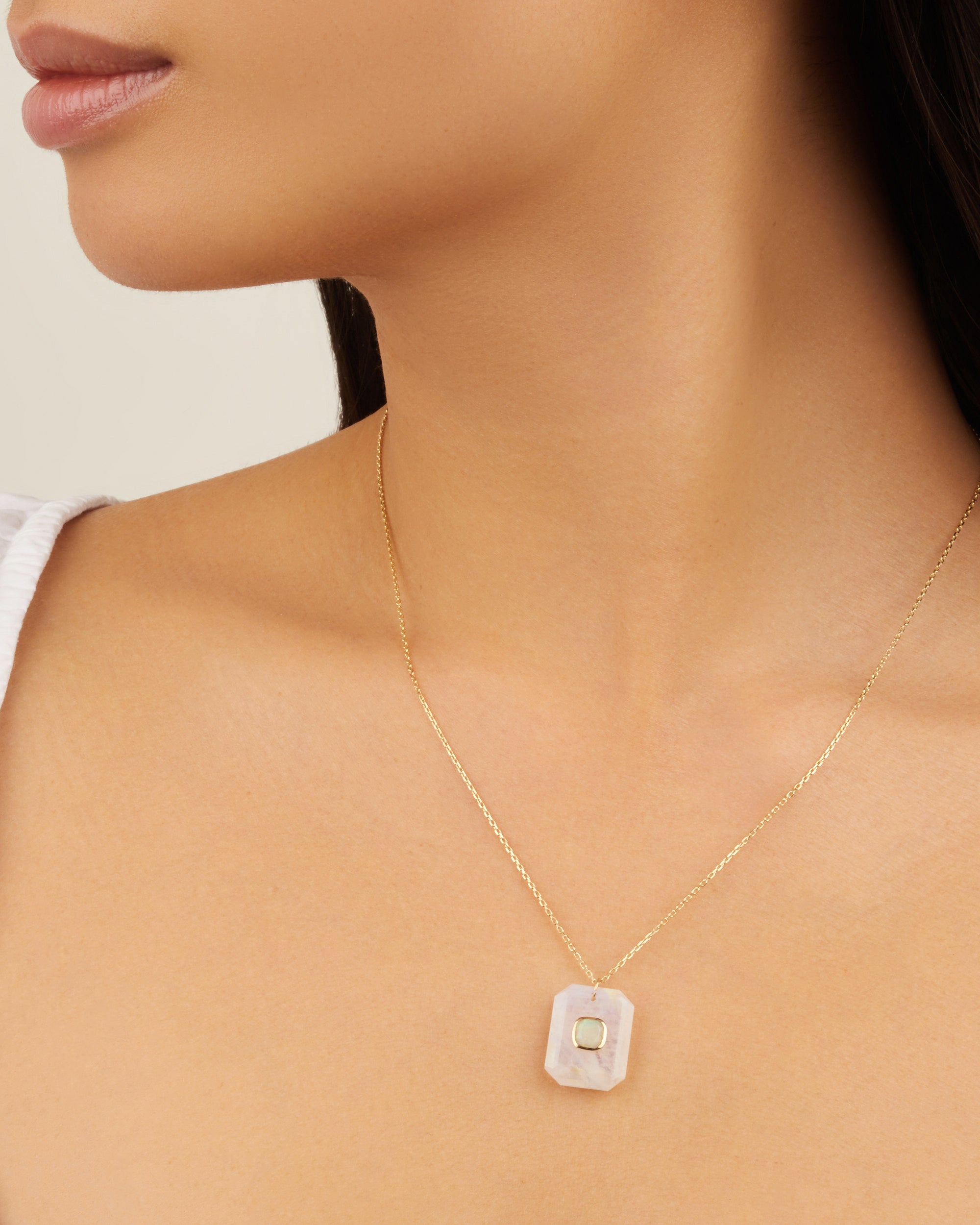 Collier en or jaune - Pierre de lune & Opale Australienne