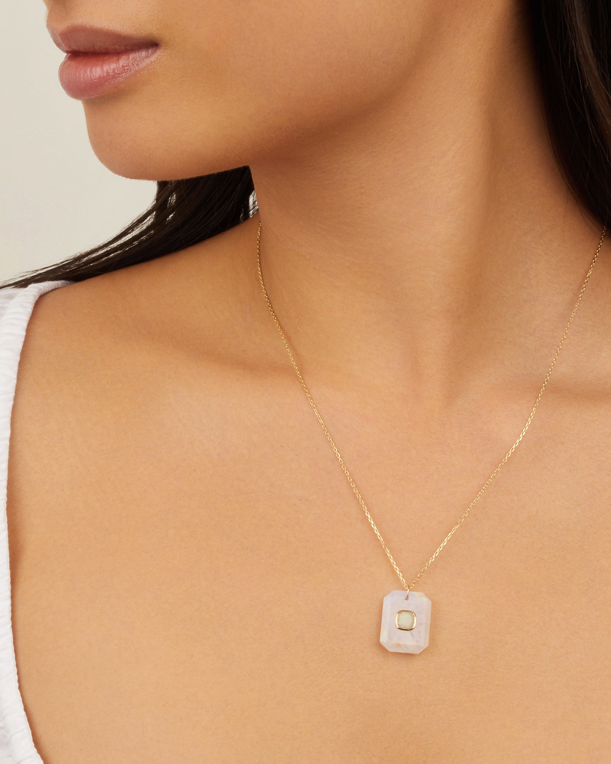 Collier en or jaune - Pierre de lune & Opale Australienne