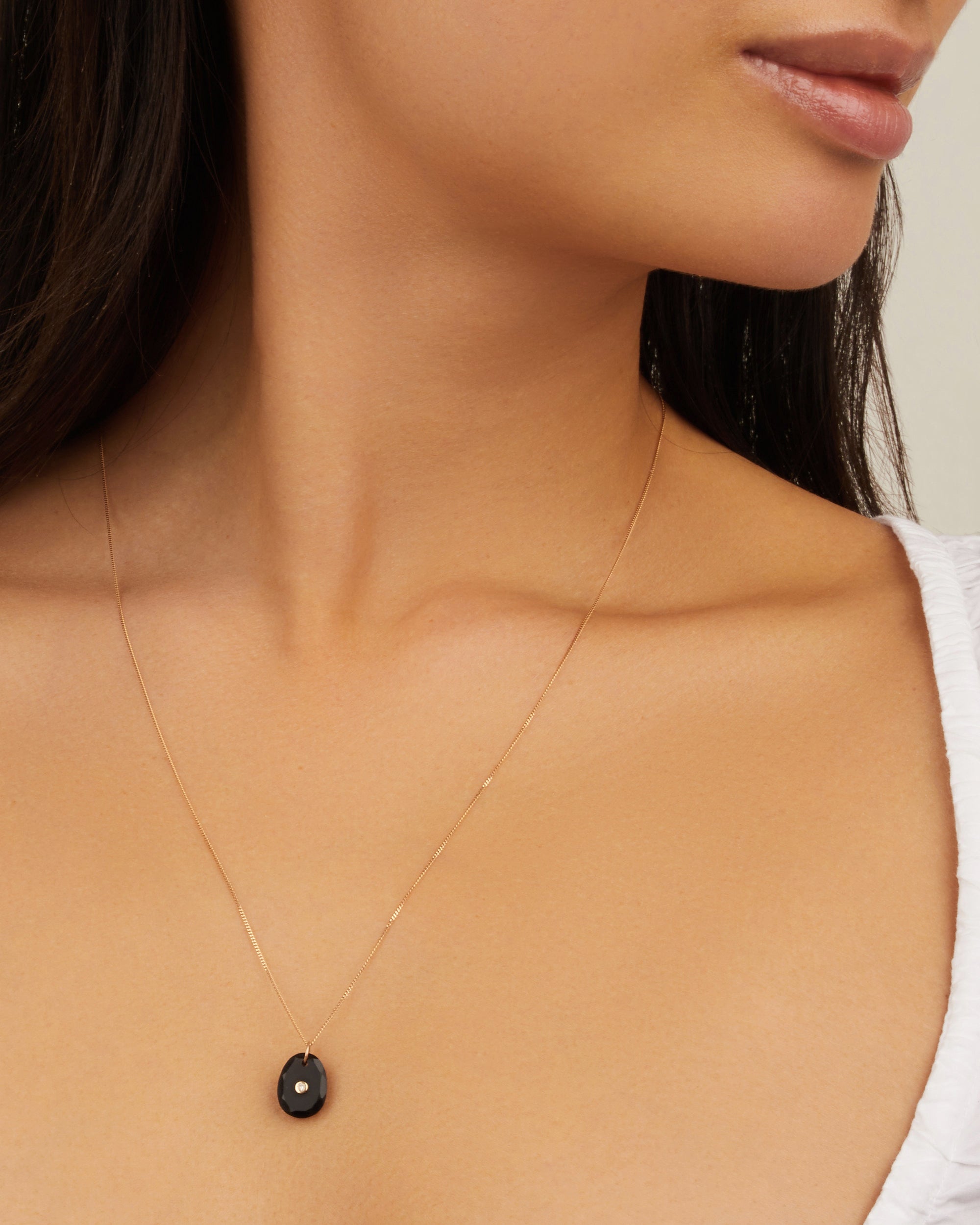 Collier oeil en or jaune avec diamant - Onyx noir & Diamant